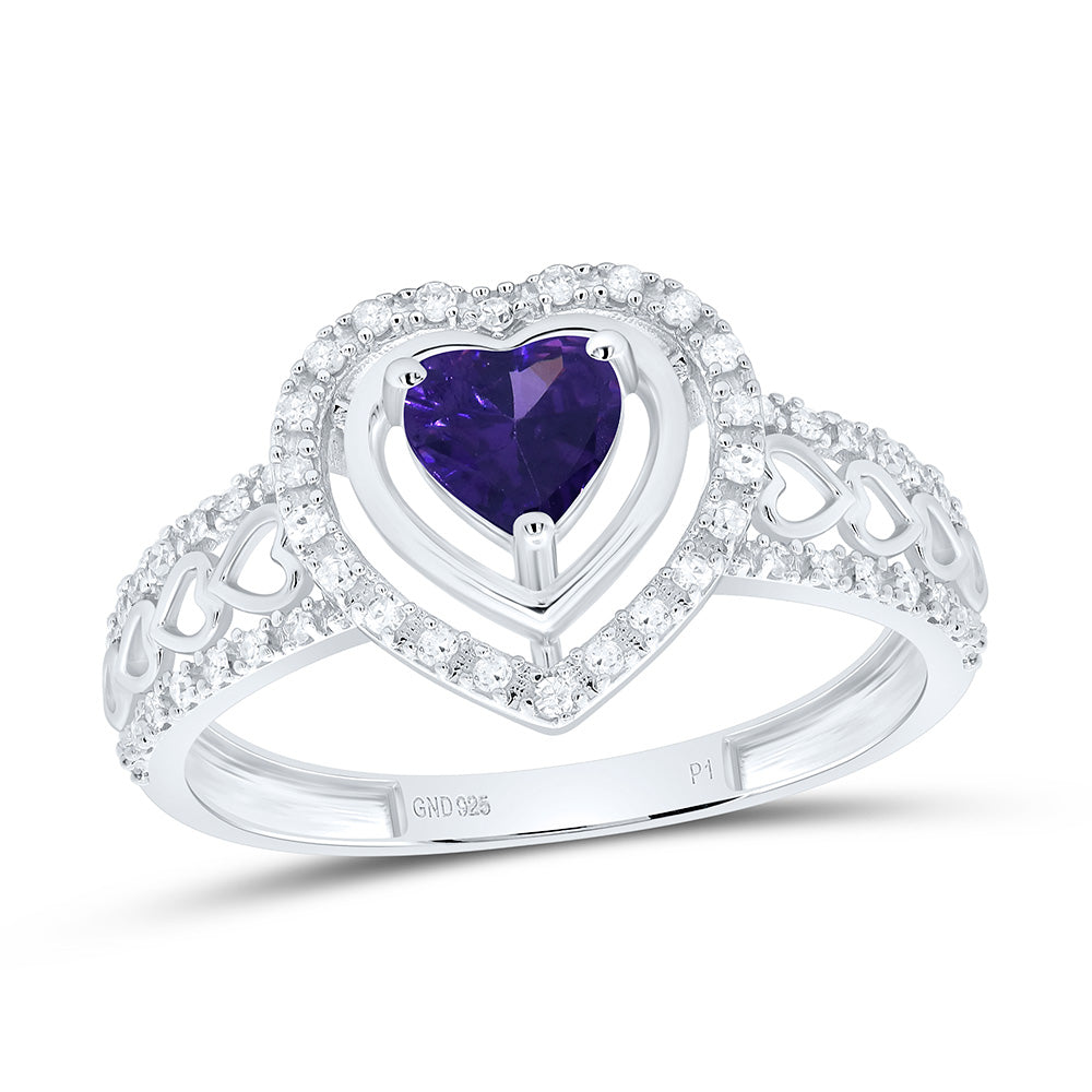 Sterling Silver 1/6 CTW-Natural Diamond 5MM Ht-Amethyst Synthetic Heart Ring