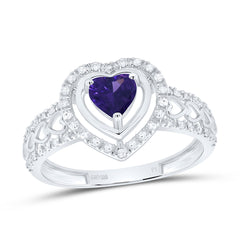 Sterling Silver 1/6 CTW-Natural Diamond 5MM Ht-Amethyst Synthetic Heart Ring