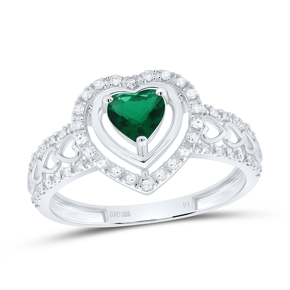 Sterling Silver 1/6 CTW-Natural Diamond 5MM Ht-Emerald Synthetic Heart Ring