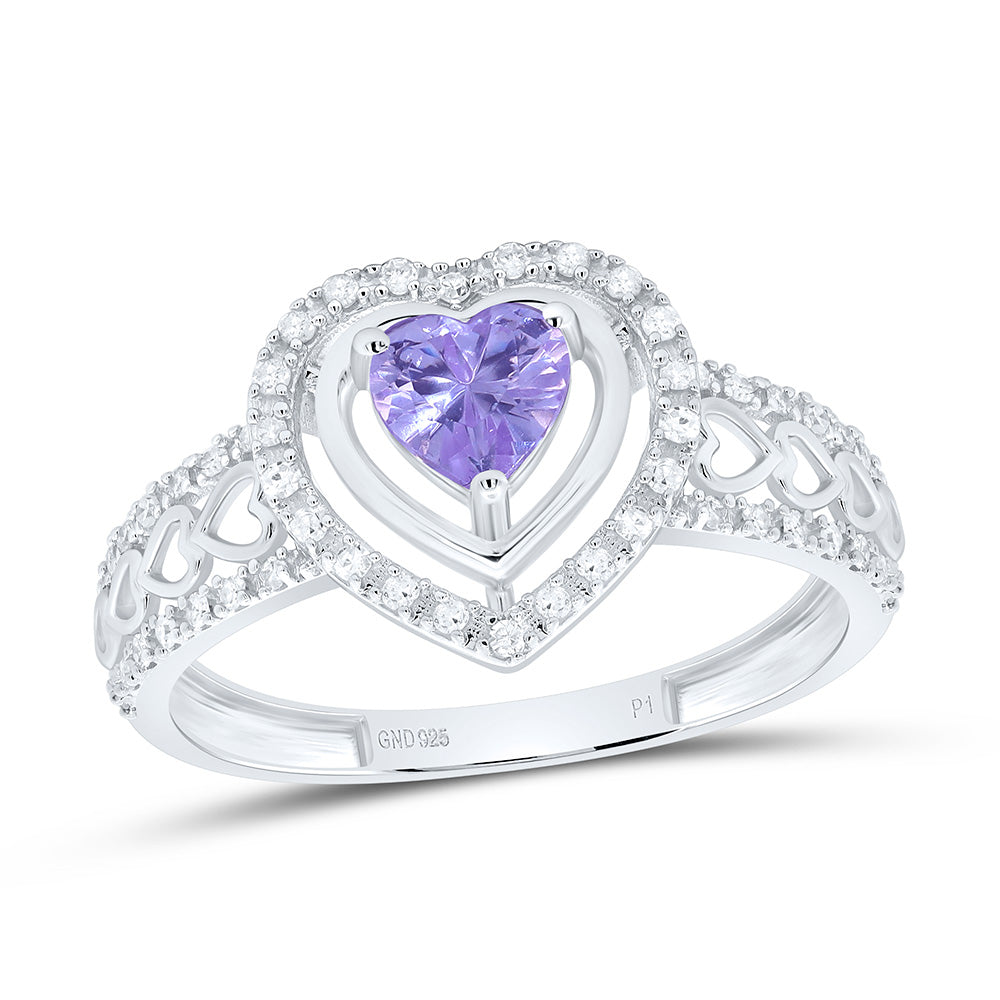 Sterling Silver 1/6 CTW-Natural Diamond 5MM Ht-Alexandrite Synthetic Heart Ring