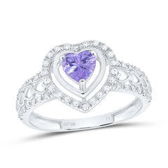 Sterling Silver 1/6 CTW-Natural Diamond 5MM Ht-Alexandrite Synthetic Heart Ring