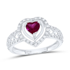 Sterling Silver 1/6 CTW-Natural Diamond 5MM Ht-Ruby Synthetic Heart Ring