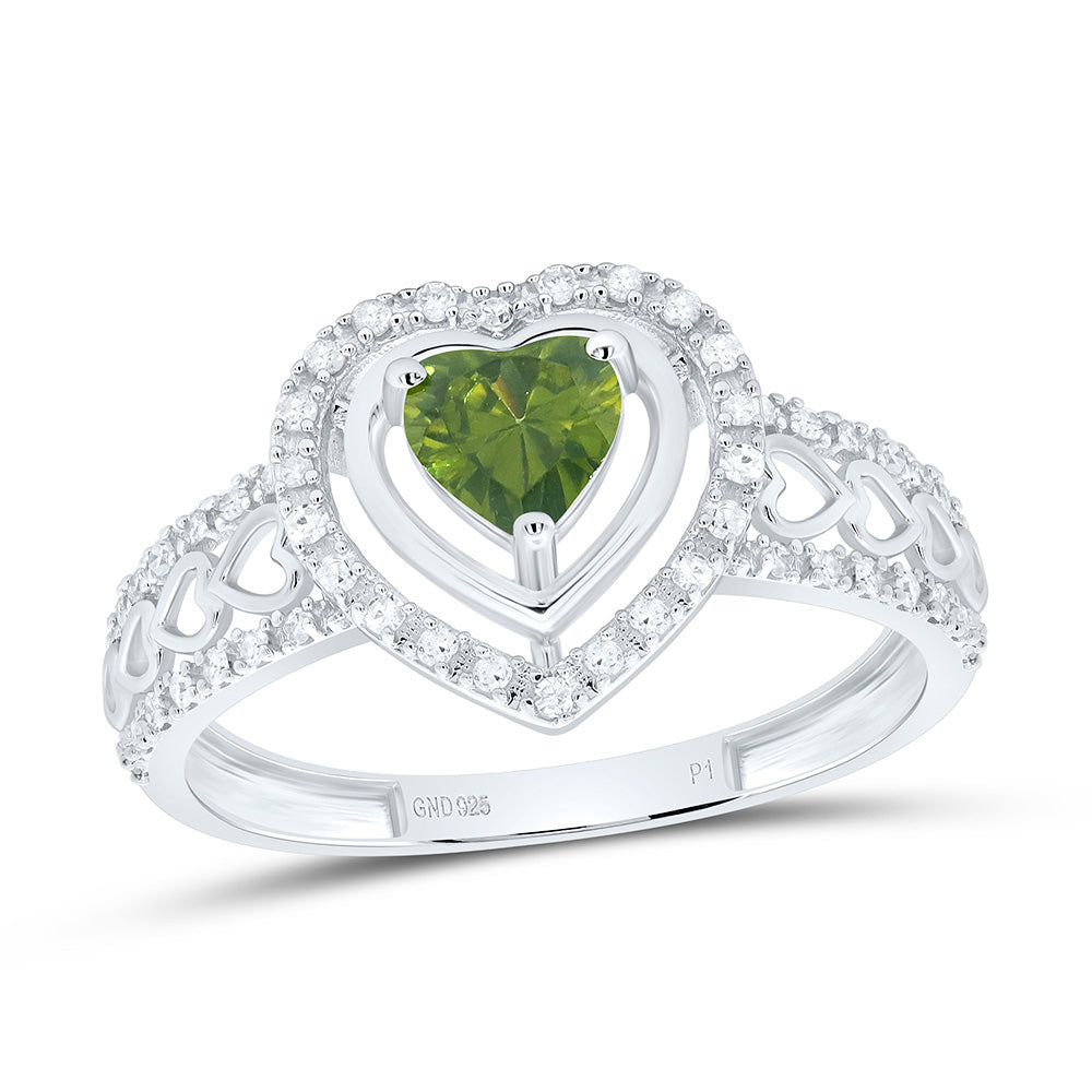 Sterling Silver 1/6 CTW-Natural Diamond 5MM Ht-Peridot Synthetic Heart Ring 1.3