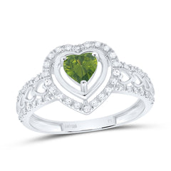 Sterling Silver 1/6 CTW-Natural Diamond 5MM Ht-Peridot Synthetic Heart Ring 1.3