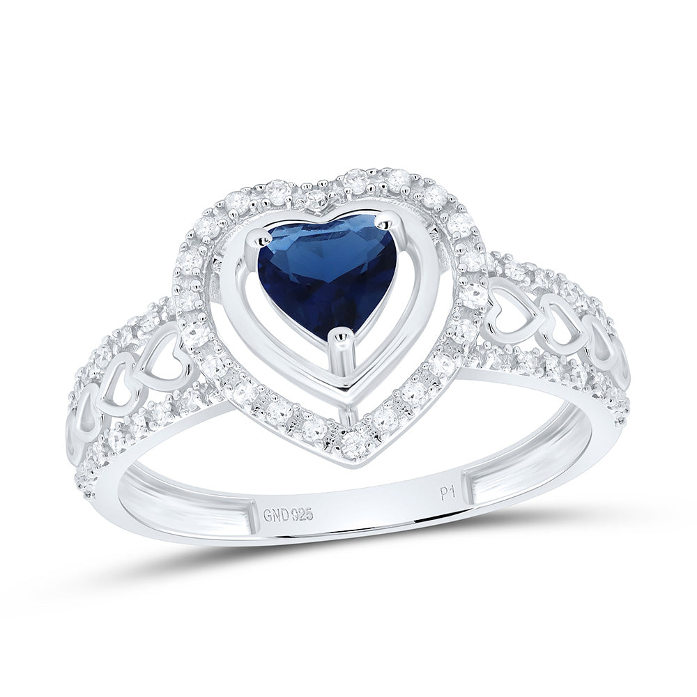 Sterling Silver 1/6 CTW-Natural Diamond 5MM Ht-Blue Sapp Synthetic Heart Ring