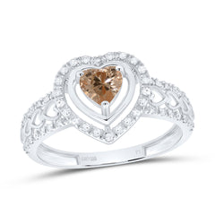 Sterling Silver 1/6 CTW-Natural Diamond 5MM Ht-Citrine Synthetic Heart Ring