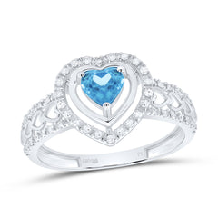 Sterling Silver 1/6 CTW-Natural Diamond 5MM Ht-Blue Topaz Synthetic Heart Ring