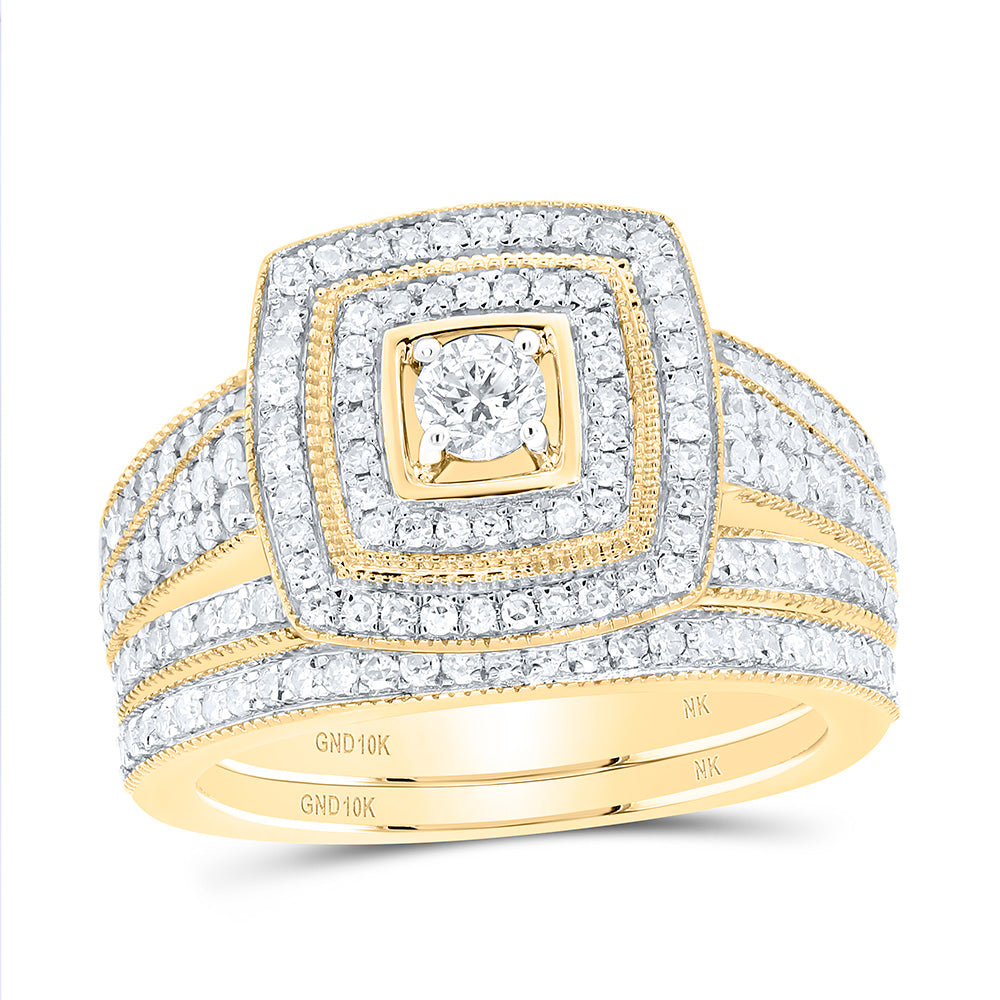 10k Gold 1 CTW-Natural Diamond Fashion Square Double Halo Bridal Set