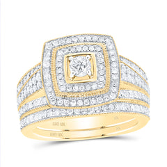 10k Gold 1 CTW-Natural Diamond Fashion Square Double Halo Bridal Set