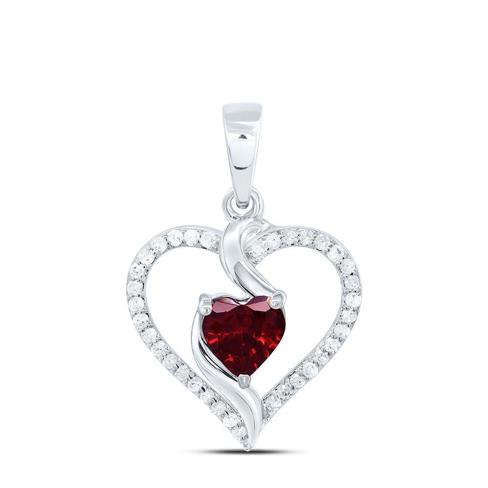 10k Gold 1/8 CTW-Natural Diamond 5MM Ht-Garnet Synthetic Heart Pendant
