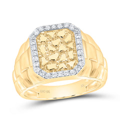 10k Gold 1/2 CTW-Natural Diamond Emerald Nugget Men'S Ring