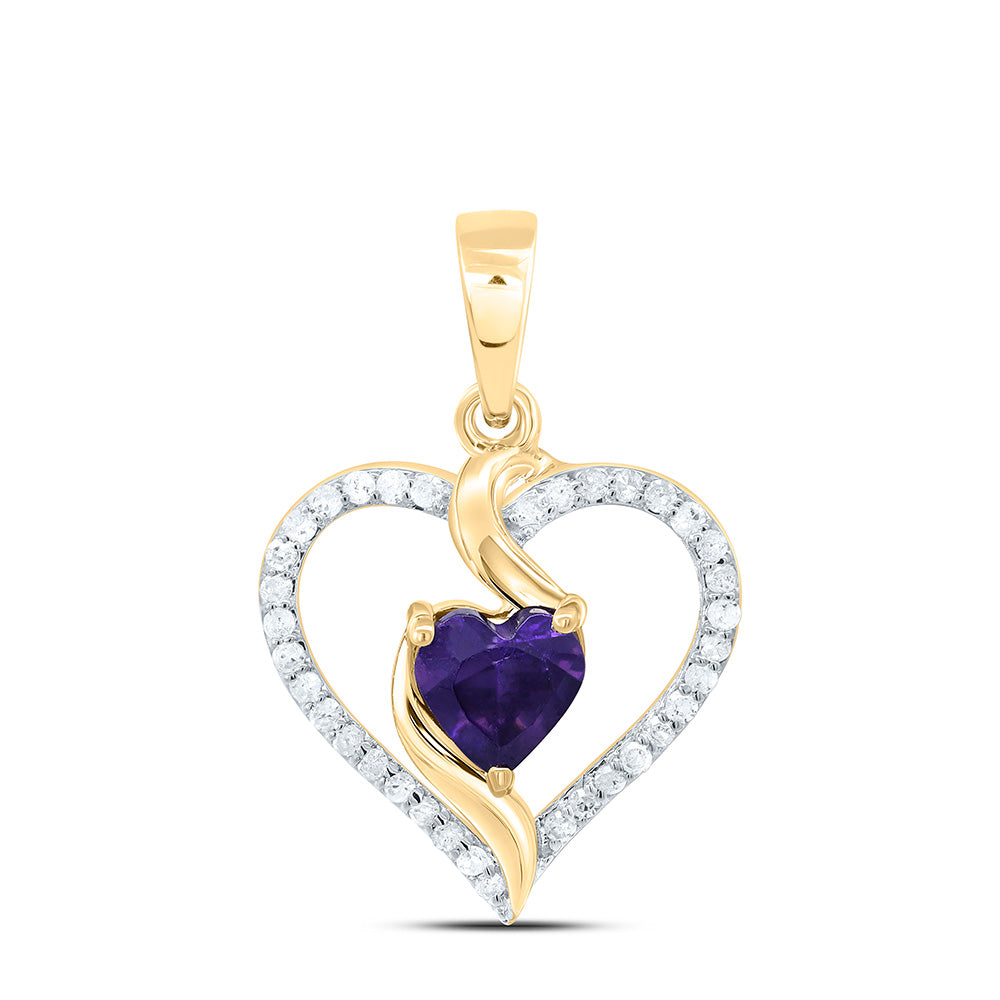 10k Gold 1/8 CTW-Natural Diamond 5MM Ht-Amethyst Synthetic Heart Pendant