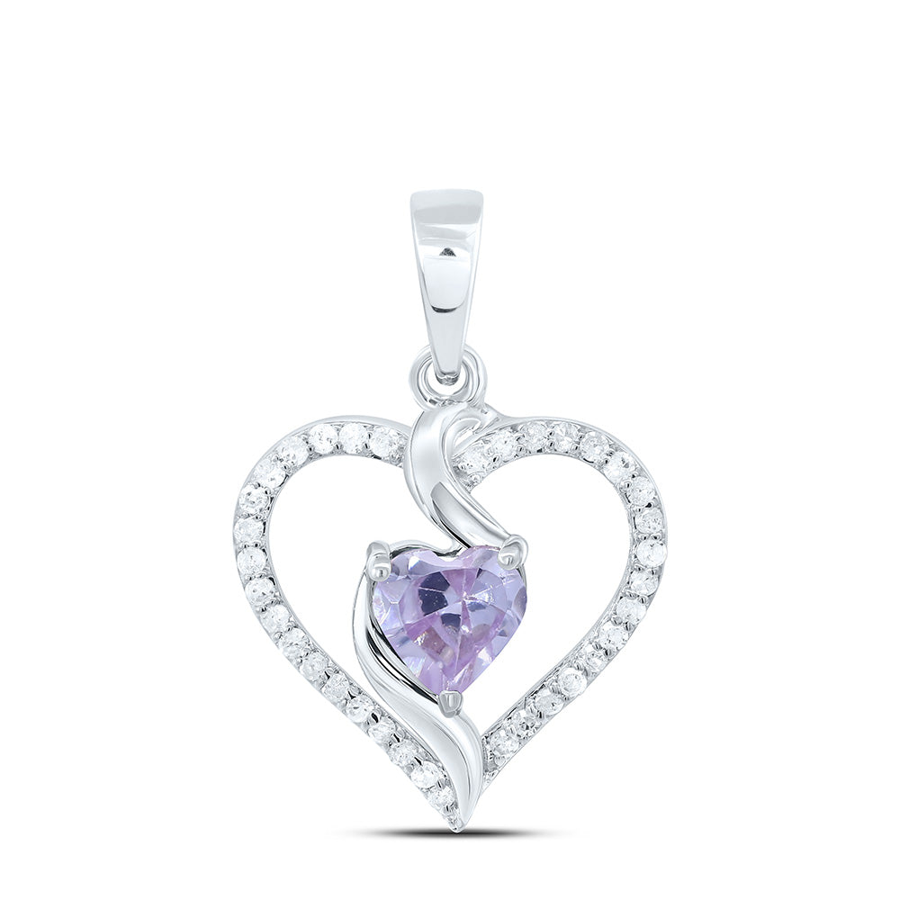 10k Gold 1/8 CTW-Natural Diamond 5MM Ht-Alexandrite Synthetic Heart Pendant