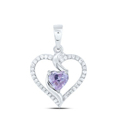 10k Gold 1/8 CTW-Natural Diamond 5MM Ht-Alexandrite Synthetic Heart Pendant