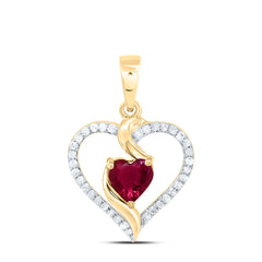 10k Gold 1/8 CTW-Natural Diamond 5MM Ht-Ruby Synthetic Heart Pendant