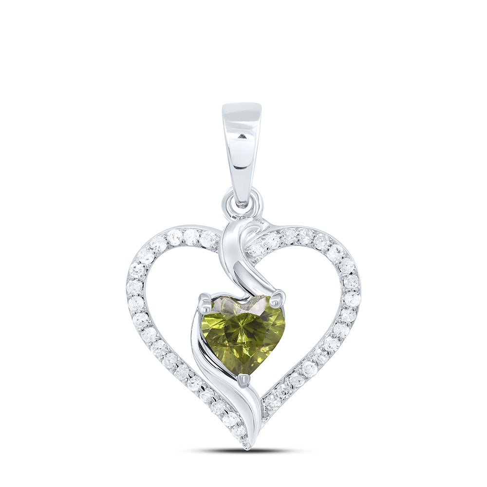 10k Gold 1/8 CTW-Natural Diamond 5MM Ht-Peridot Synthetic Heart Pendant
