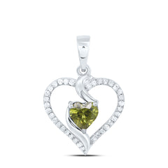 10k Gold 1/8 CTW-Natural Diamond 5MM Ht-Peridot Synthetic Heart Pendant