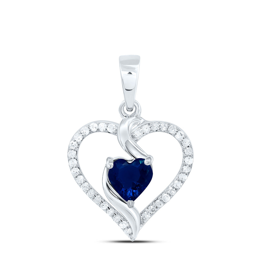 10k Gold 1/8 CTW-Natural Diamond 5MM Ht-Blue Sapp Synthetic Heart Pendant