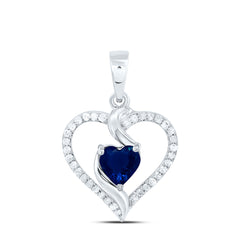 10k Gold 1/8 CTW-Natural Diamond 5MM Ht-Blue Sapp Synthetic Heart Pendant