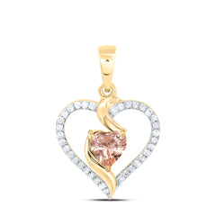 10k Gold 1/8 CTW-Natural Diamond 5MM Ht-Citrine Synthetic Heart Pendant