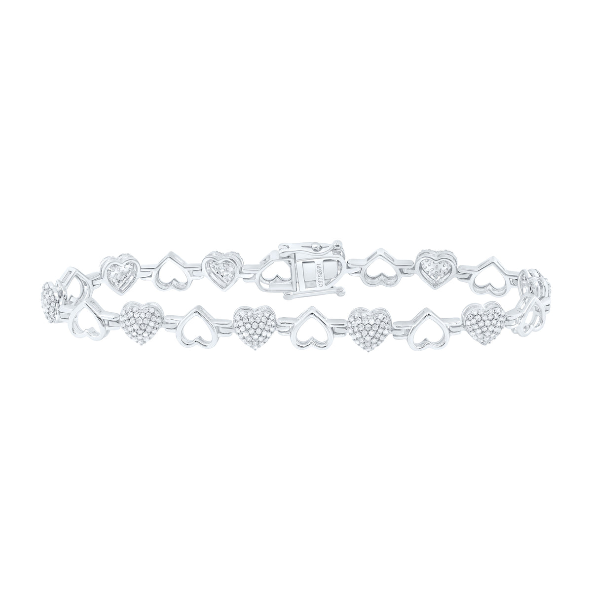 Sterling Silver 1 1/4 CTW-Natural Diamond Gift Heart Bracelet (7 Inch )