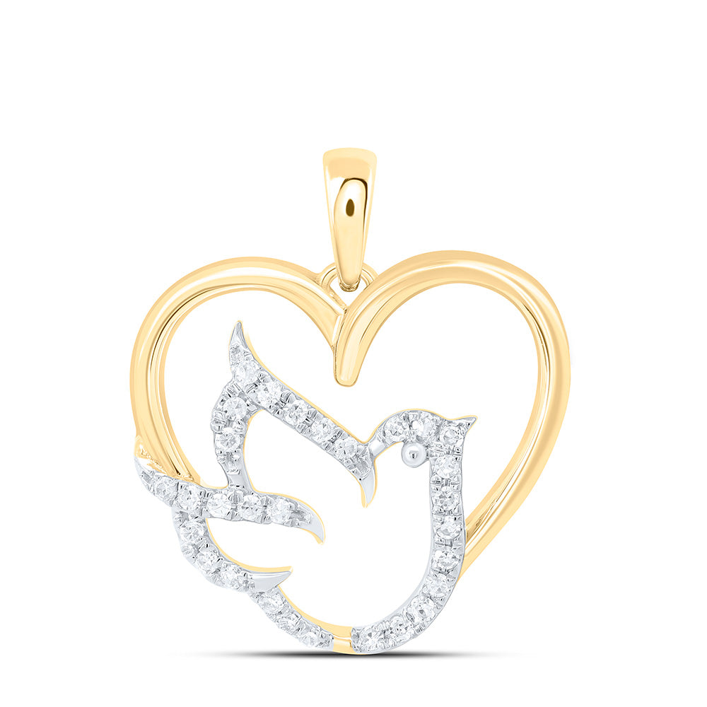 10k Gold 1/6 CTW-Natural Diamond Gift Bird Heart Pendant