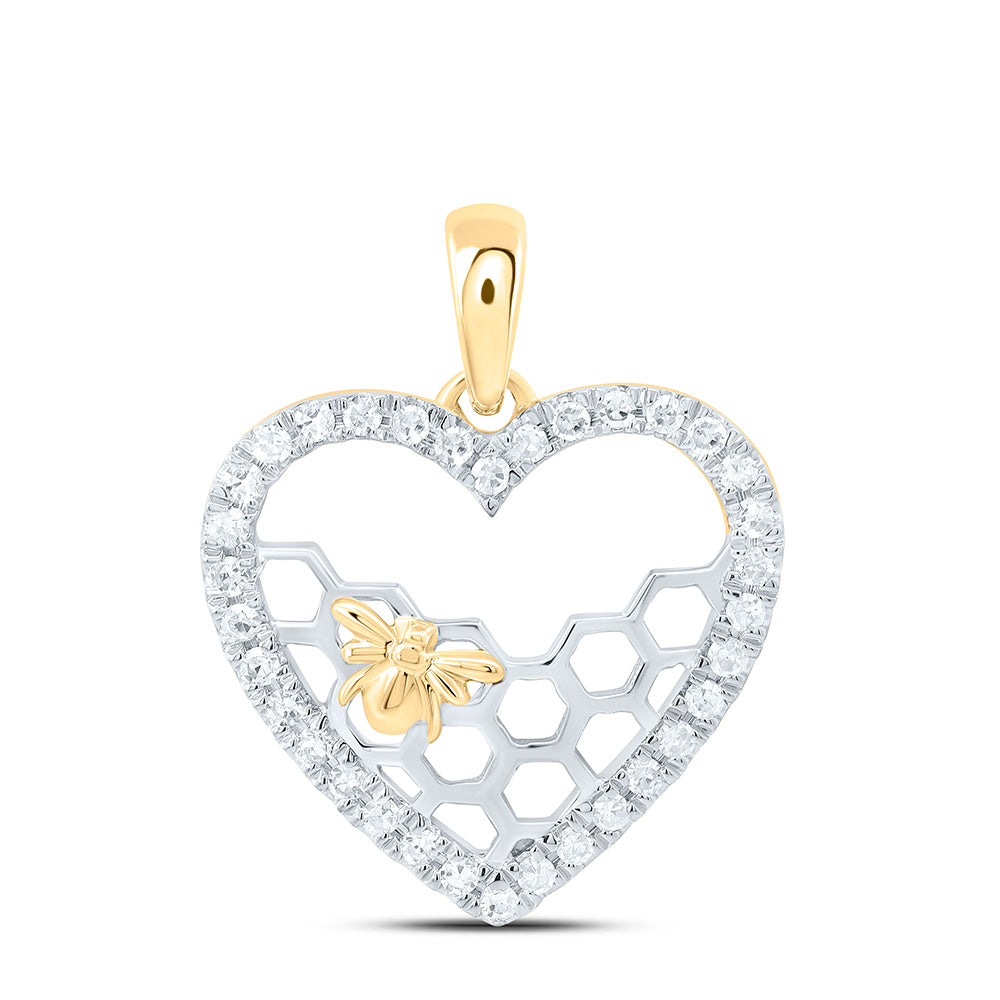 10k Gold 1/5 CTW-Natural Diamond Gift Honeycomb Heart Pendant