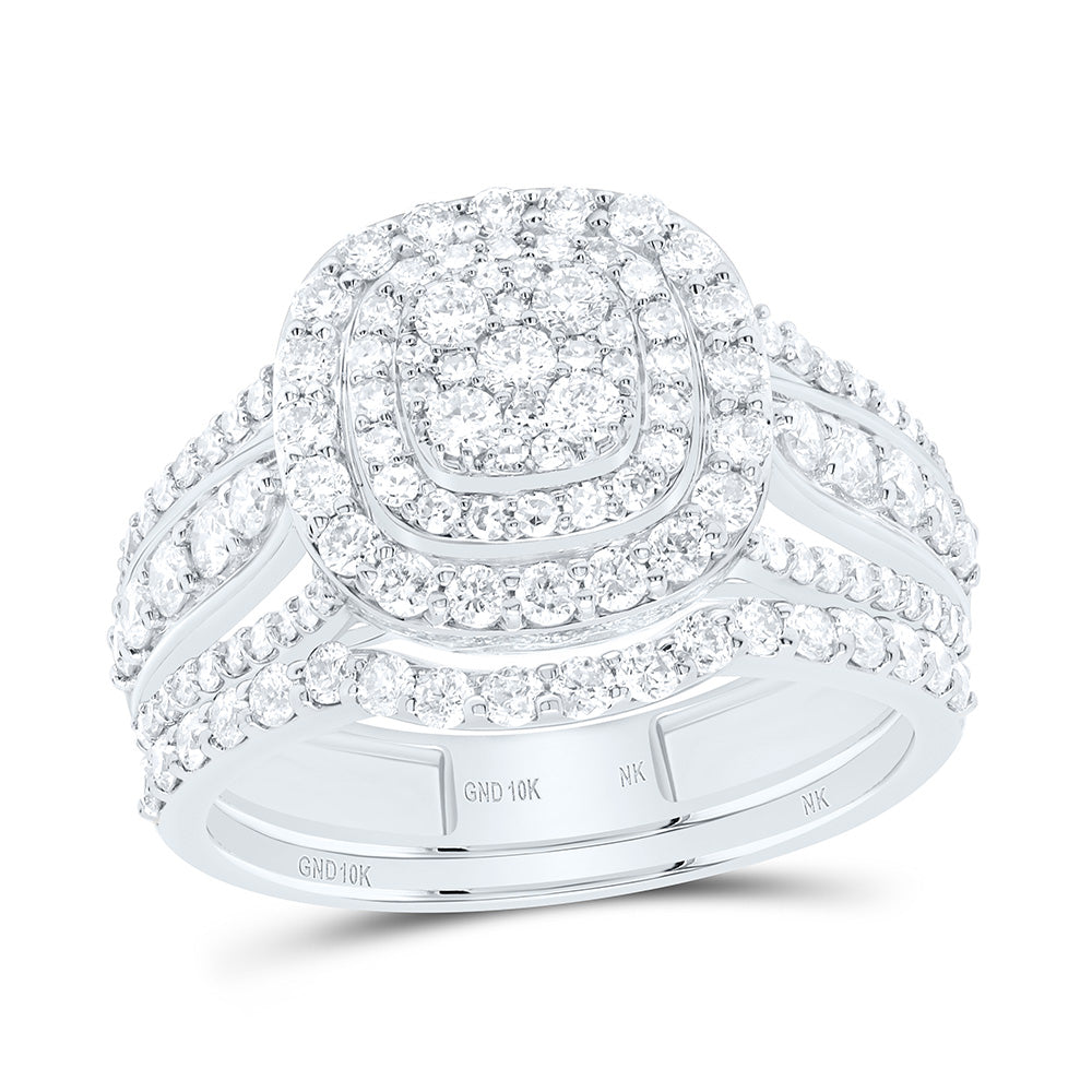 10k Gold 1 1/4 CTW-Natural Diamond Fashion Cushion Double Halo Bridal Set