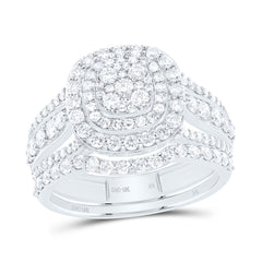 10k Gold 1 1/4 CTW-Natural Diamond Fashion Cushion Double Halo Bridal Set