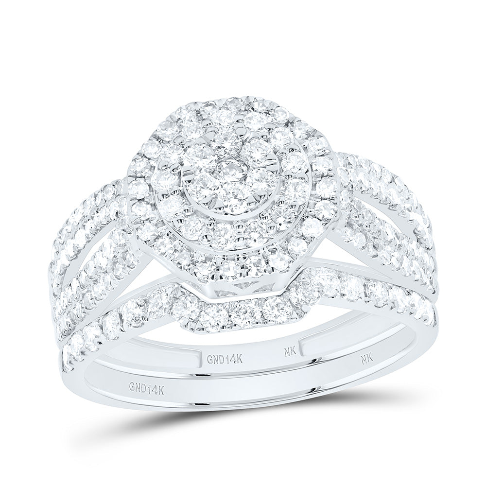 14k Gold 1 CTW-Natural Diamond Fashion Octagon Double Halo Bridal Set