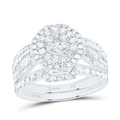 14k Gold 1 CTW-Natural Diamond Fashion Octagon Double Halo Bridal Set