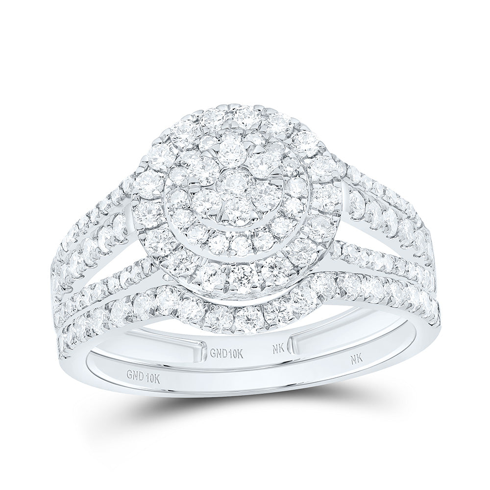10k Gold 1 CTW-Natural Diamond Fashion Round Double Halo Bridal Set
