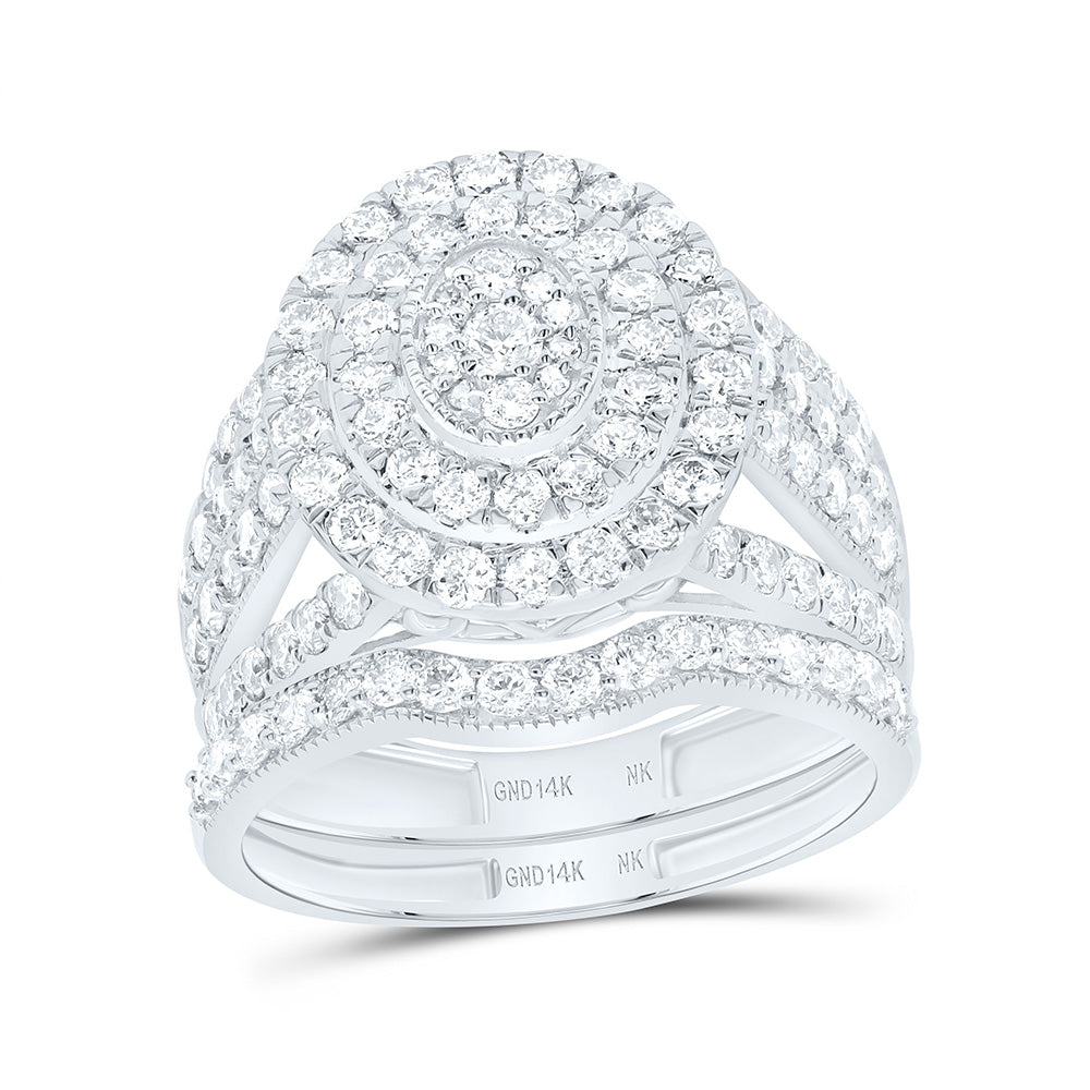 14k Gold 1 3/4 CTW-Natural Diamond Fashion Oval Double Halo Bridal Set