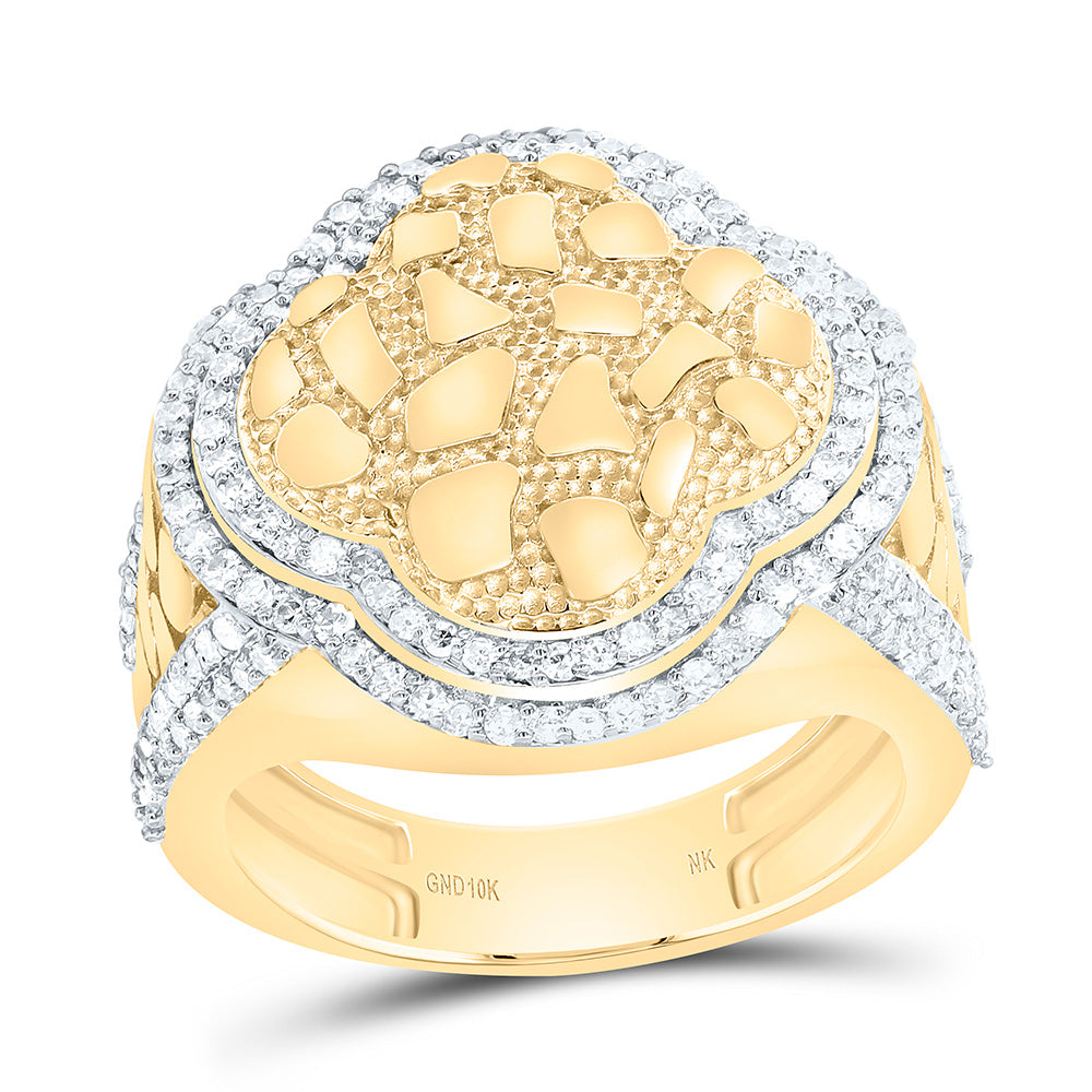 10k Gold 3/4 CTW-Natural Diamond Fashion Nugget Clover Ring