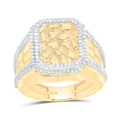 10k Gold 3/4 CTW-Natural Diamond Nugget Emerald Men'S Ring