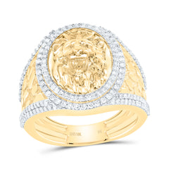 10k Gold 1 CTW-Natural Diamond Nugget Lion Oval Men'S Ring