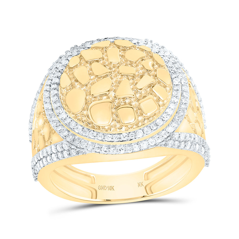 10k Gold 1 CTW-Natural Diamond Nugget Round Men'S Ring
