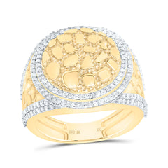 10k Gold 1 CTW-Natural Diamond Nugget Round Men'S Ring