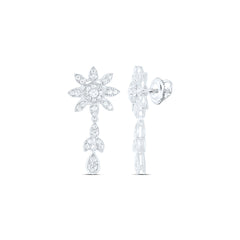 14k Gold 7/8 CTW-Natural Diamond Fashion Flower Dangling Earring