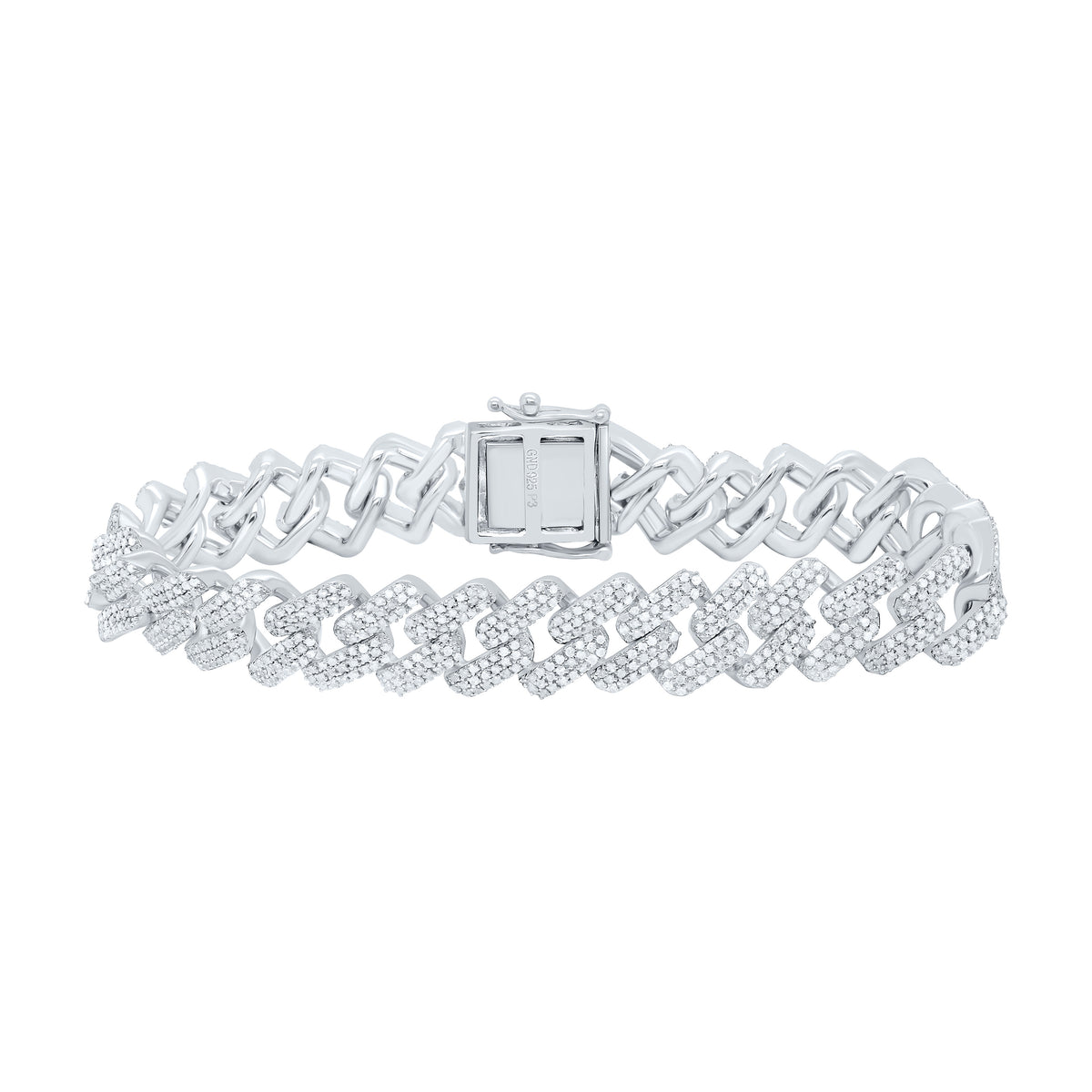Sterling Silver 4 CTW-Natural Diamond 12.40MM Cuban Men'S Bracelet (8 Inch )