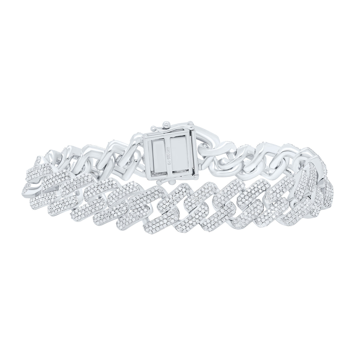 Sterling Silver 4 CTW-Natural Diamond (14 MM) Cuban Men'S Bracelet (8 Inch )