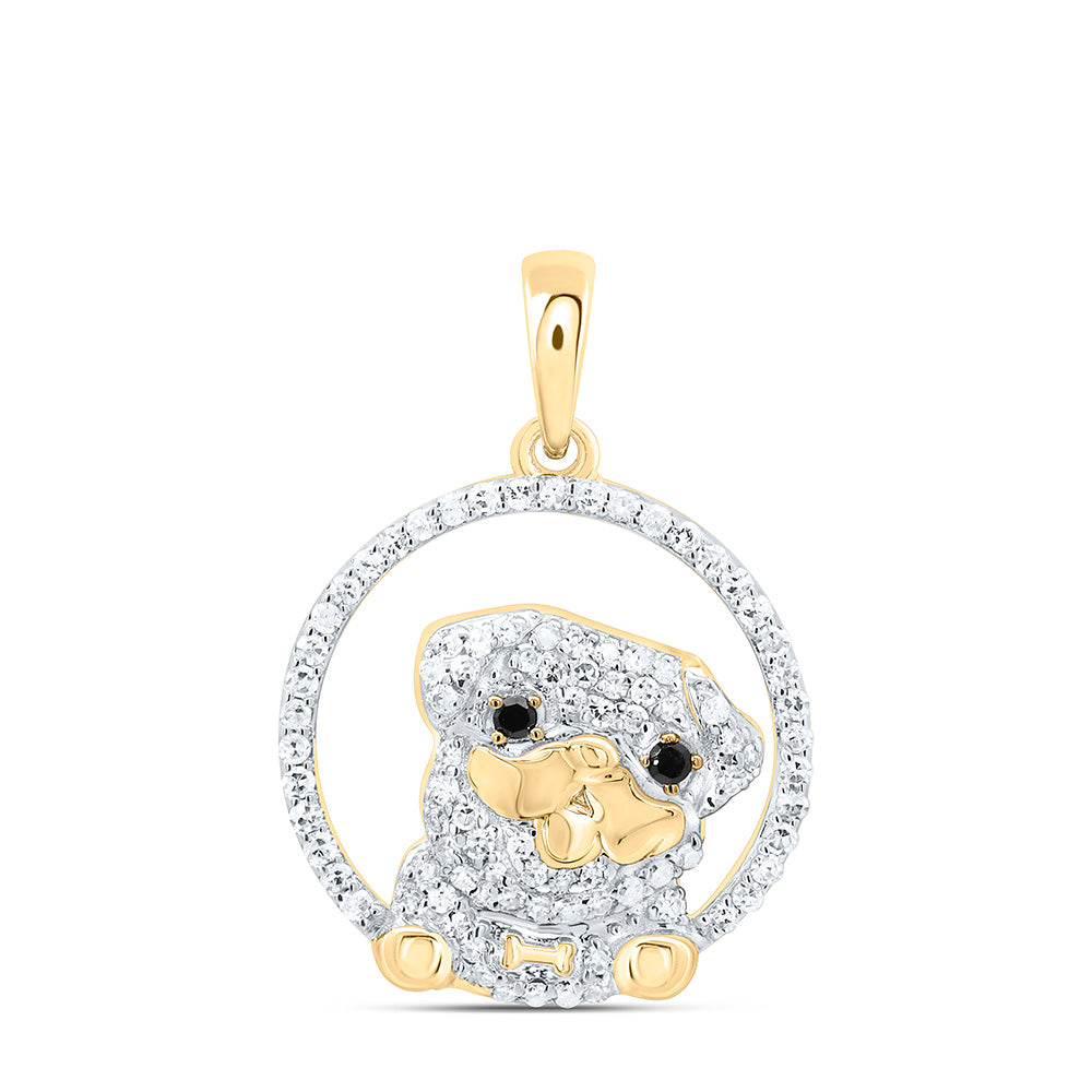 10k Gold 1/4 CTW-Natural Diamond Gift Rd-Blk Dog Pendant