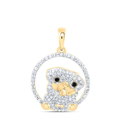 10k Gold 1/4 CTW-Natural Diamond Gift Rd-Blk Dog Pendant
