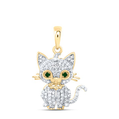 10k Gold 1/6 CTW-Natural Diamond Gift 0.01 CTWrd-Em Nat-Gem Cat Pendant