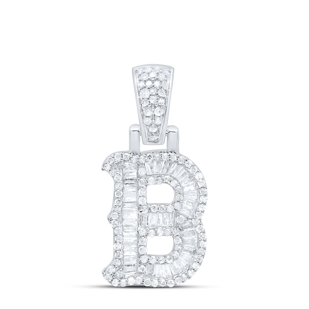 Sterling Silver 1/2 CTW-Natural Diamond Gift (15MM) Initial "B" Pendant