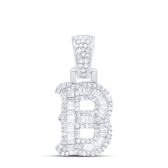 Sterling Silver 1/2 CTW-Natural Diamond Gift (15MM) Initial "B" Pendant
