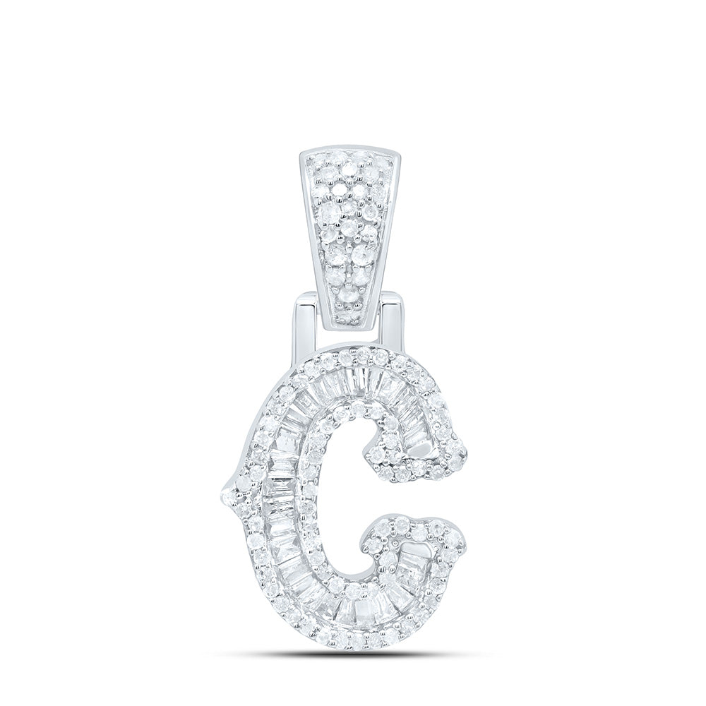 Sterling Silver 3/8 CTW-Natural Diamond P2P3 Gift (15MM) Initial "C" Pendant