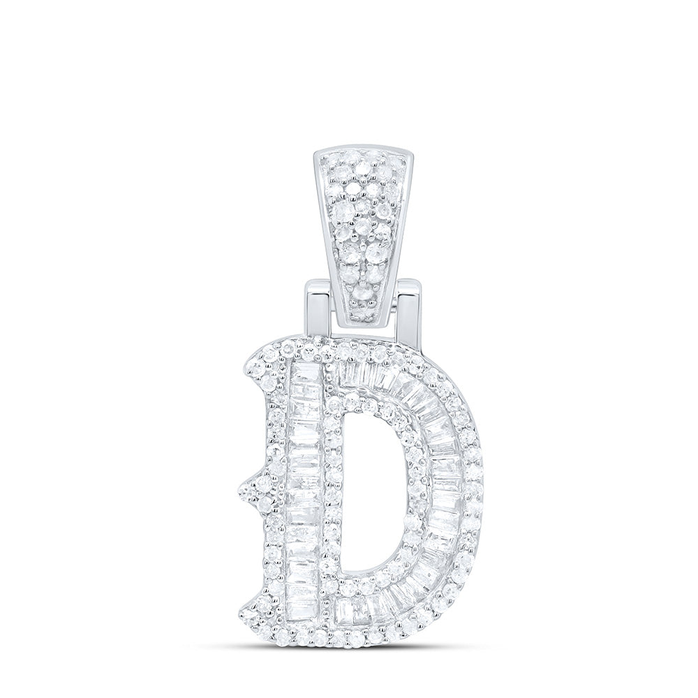 Sterling Silver 1/2 CTW-Natural Diamond P2P3 Gift (15MM) Initial "D" Pendant