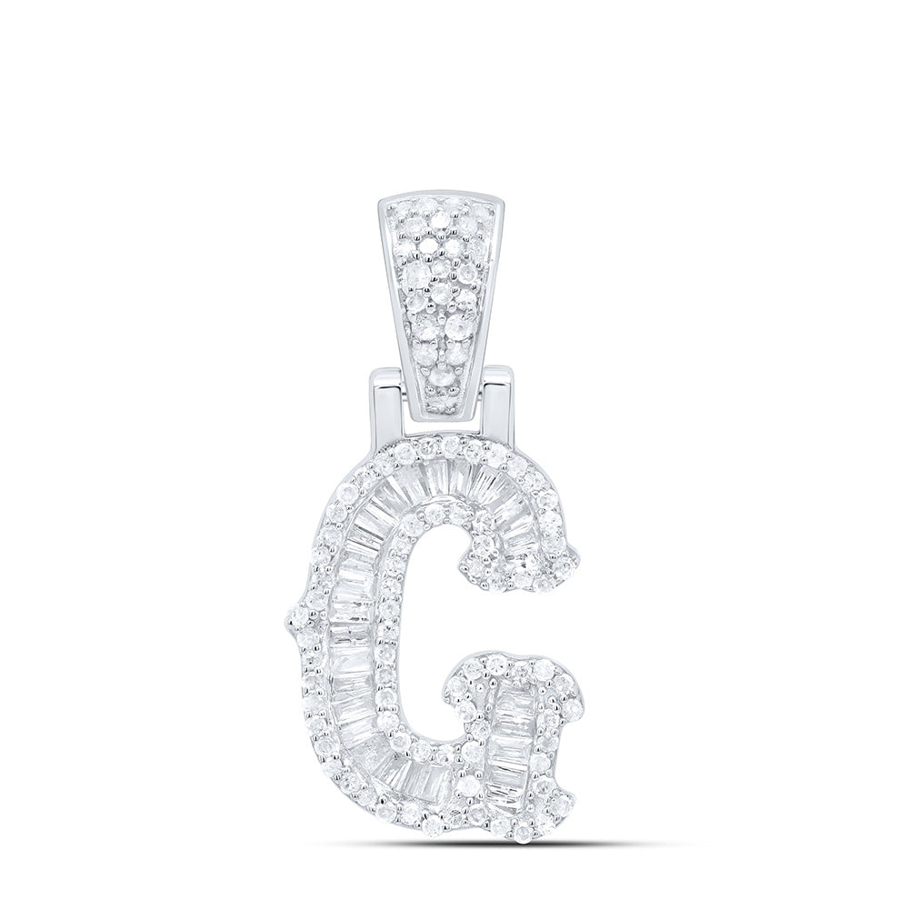 Sterling Silver 3/8 CTW-Natural Diamond P2P3 Gift (15MM) Initial "G" Pendant