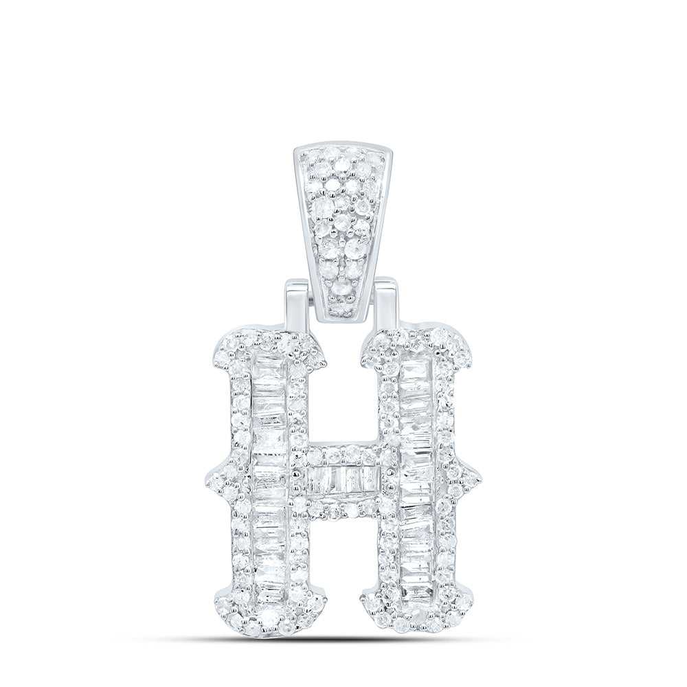 Sterling Silver 1/2 CTW-Natural Diamond Gift (15MM) Initial "H" Pendant